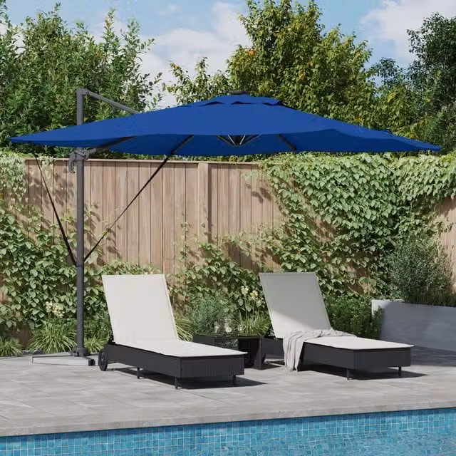 Berkfield Home Roma Cantilever Parasol with LEDs in Azure Blue, Aluminium and Polyester, W/D/H: 286 x 285 x 270 cm