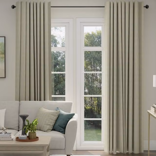 ANTE DECOR Latham Made To Measure Blue and Beige Striped Cotton Blackout Curtains