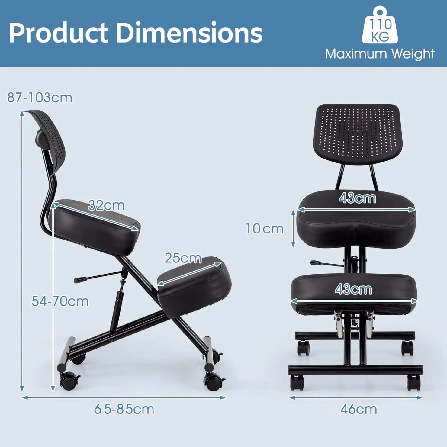 Costway Ergonomic Kneeling Chair with Back Support in Black – 4