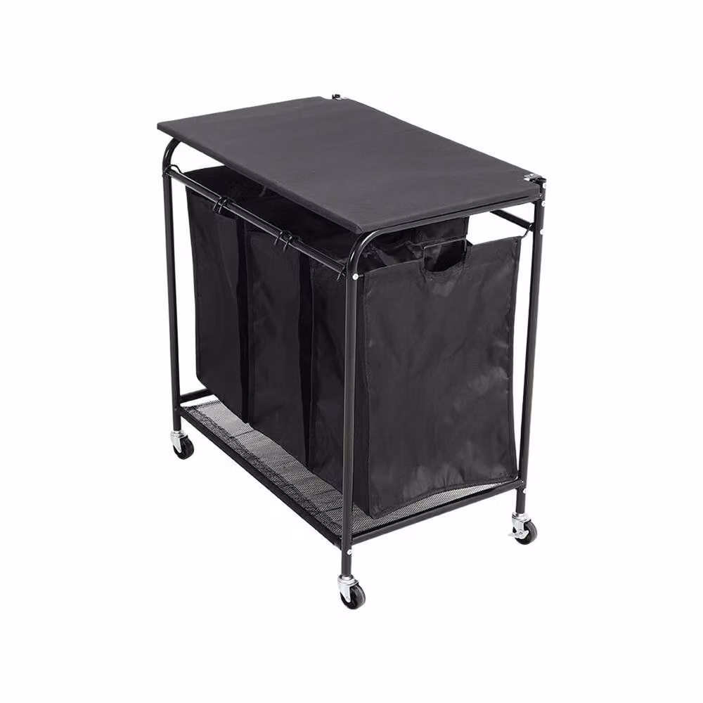 Garden Sanctuary Triple Bag Rolling Laundry Sorter with Lift-up Ironing Board in Black – 2