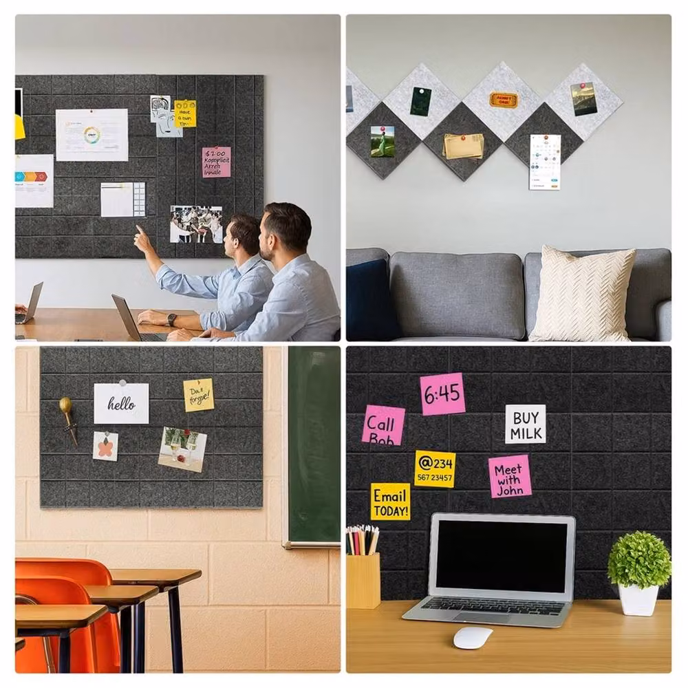 SPETLEK 6 Pcs Felt Board Tiles with 30 Pins in Dark Grey and Black, W/D/H: 30 x 30 x 30 cm – 5