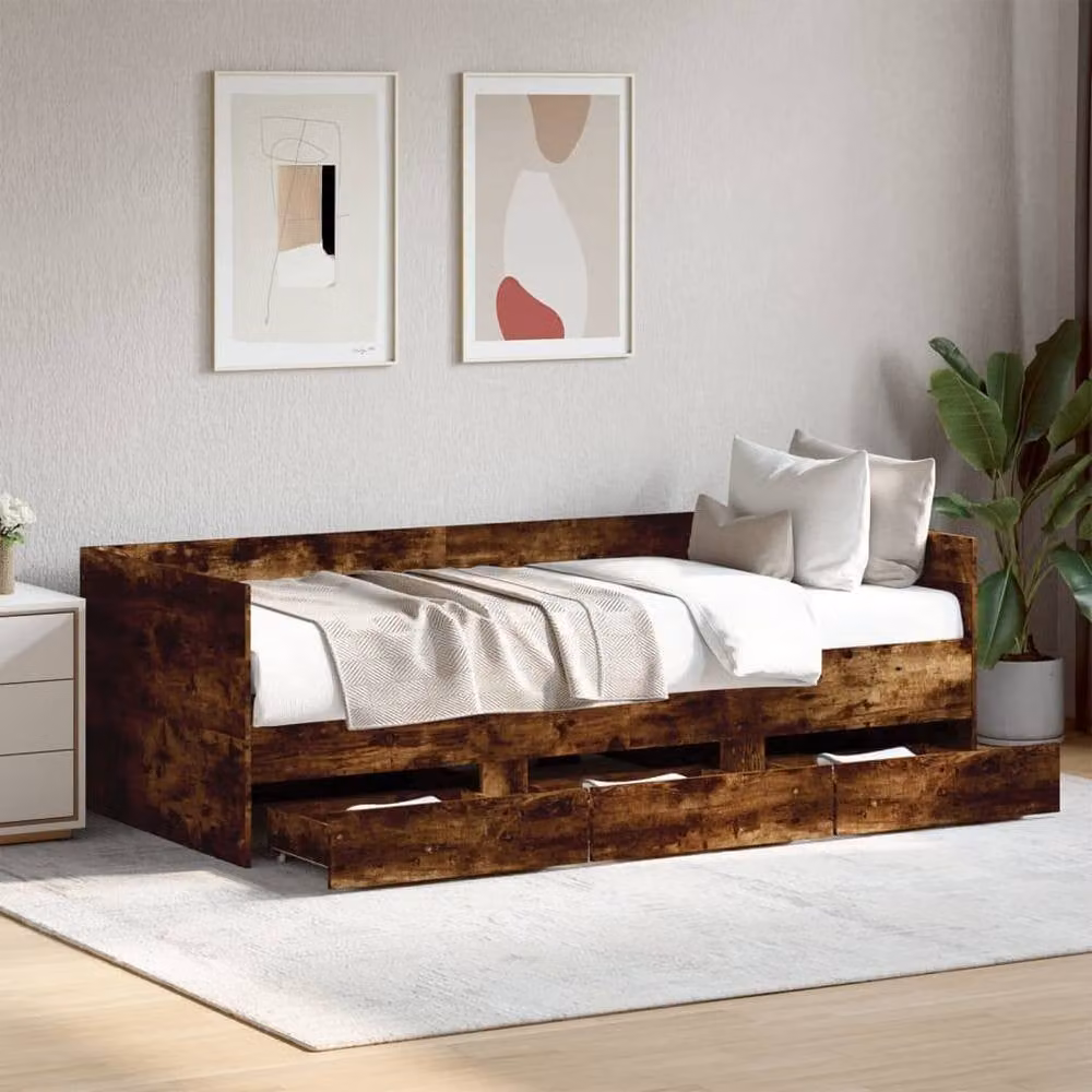 Berkfield Home Daybed with Drawers in Smoked Oak Brown, W/D/H: 90 x 200 cm – 2