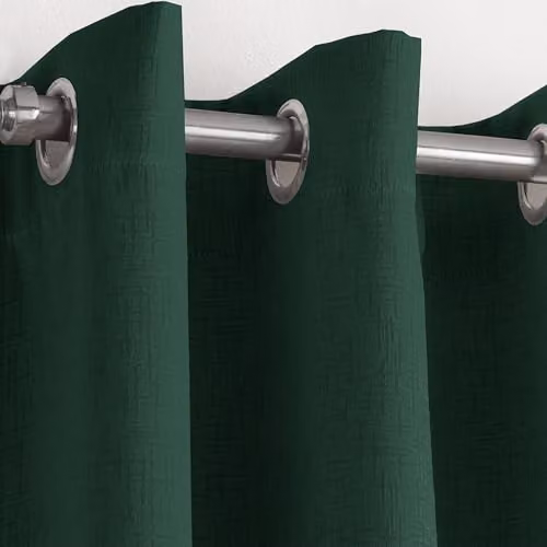 Enhanced Living Plain Textured Green Thermal Eyelet Curtains, W: 117 cm, H: 229 cm – 2