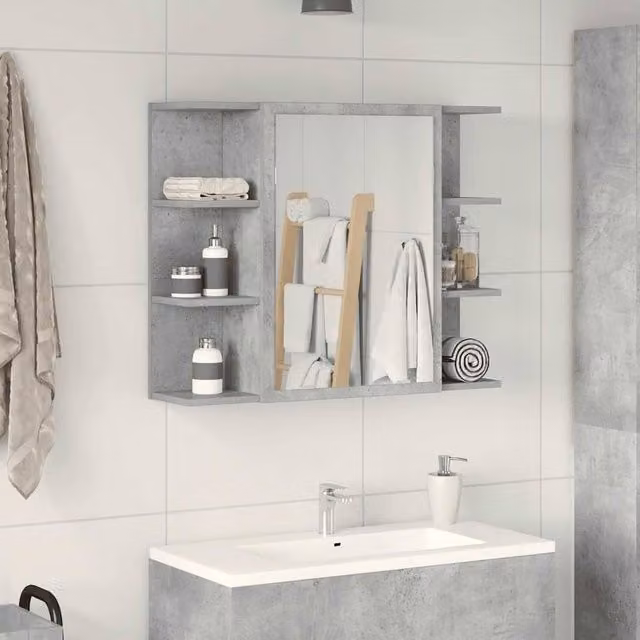 Berkfield Home Modern Bathroom Mirror Cabinet in Concrete Grey, W/D/H: 80 x 20.5 x 64 cm – 1