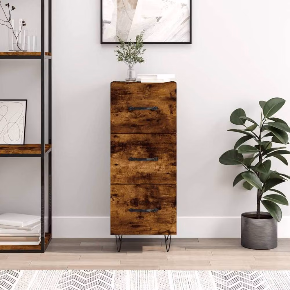 Berkfield Home Smoked Oak Sideboard in Brown, W/D/H: 34.5 x 34.0 x 90.0 cm – 2