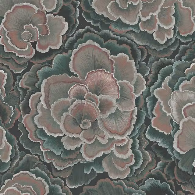 TRAMETES Hosta Botanical Art Nouveau Floral Wallpaper, Multicolour, 180 cm x 180 cm