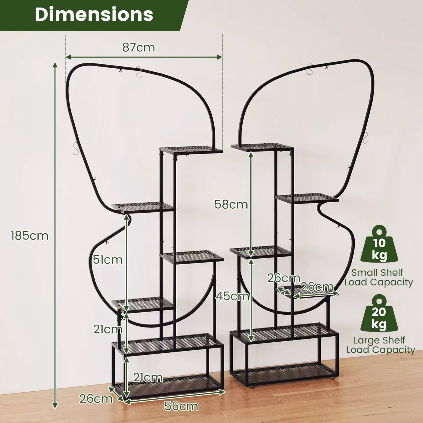 Gymax 6-Tier Butterfly-Shaped Metal Plant Stand in Black – 2