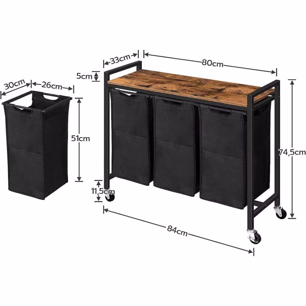 NESTLUNE 3-Compartment Laundry Sorter Basket with Removable Bags in Black – 2