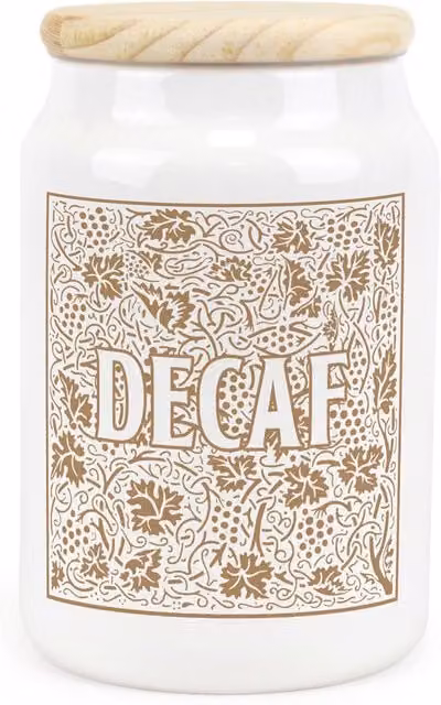 Purely Home Golden Yellow Oak Leaves and Berries Ceramic Decaf Storage Canister in Yellow and White