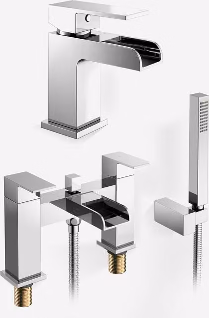 Nes Home Waterfall Basin Mono Tap and Bath Shower Mixer Tap Set in Chrome Silver – 1