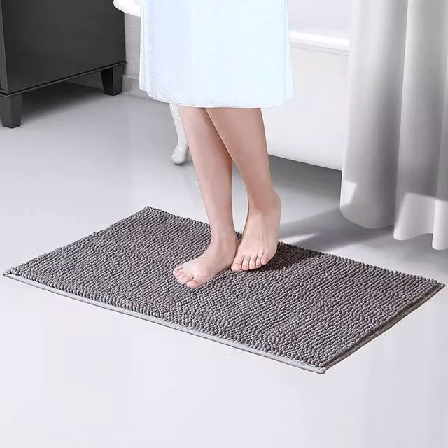 EONLION Non-Slip Round Chenille Bathroom Rug in Grey, W/D: 100 x 100 cm