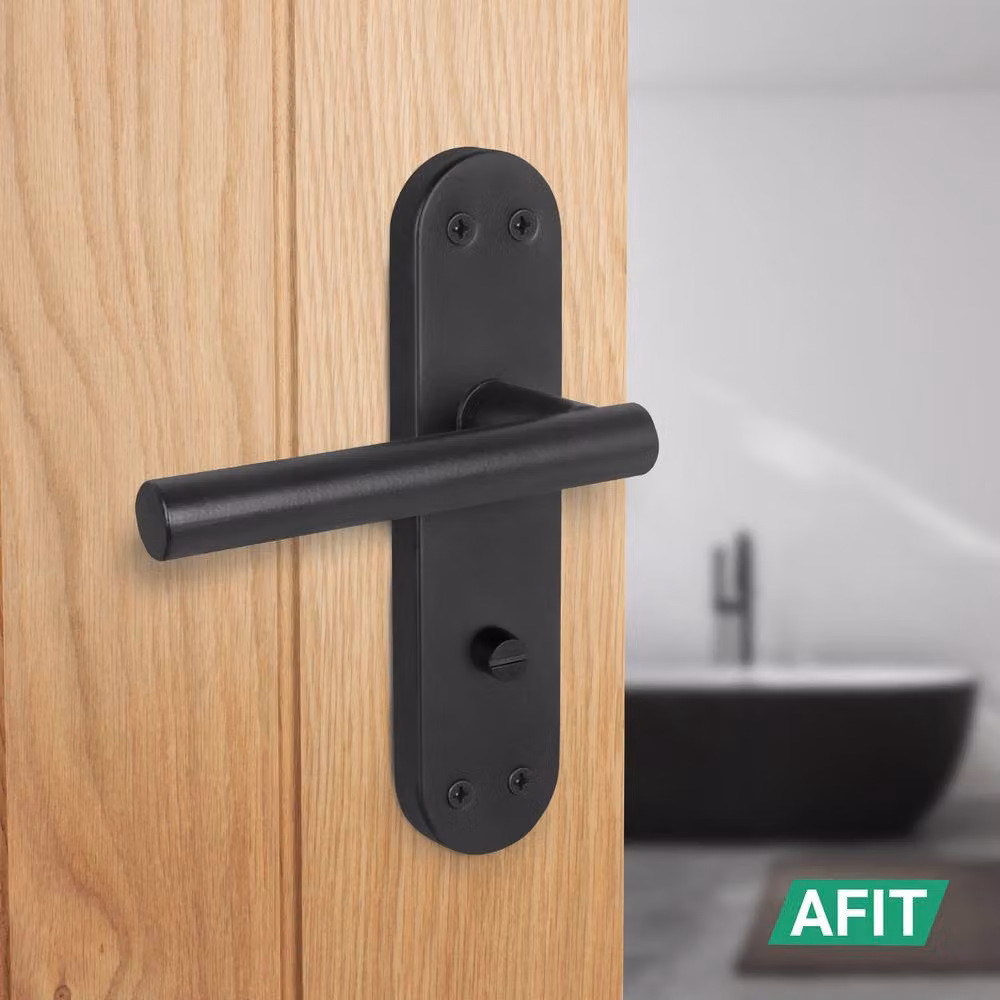 AFIT Matt Black T-Bar Door Handle with WC Lock, Hinges and Backplate, 1 Pair, W/D/H: 15.0 x 17.5 x 15.0 cm – 5