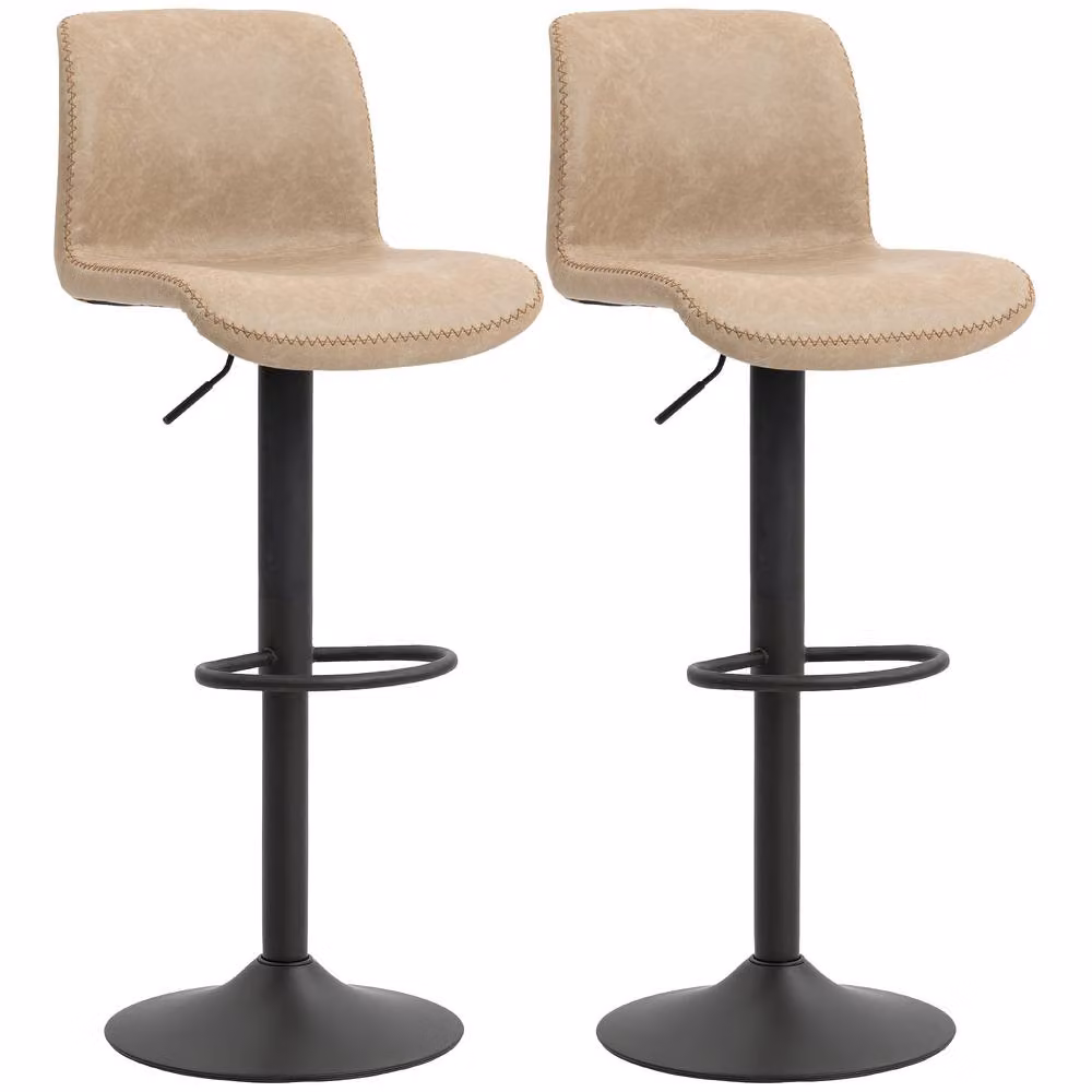 STILVORA Set of 2 Adjustable Height Bar Stools in Brown Synthetic Leather and Metal – 3