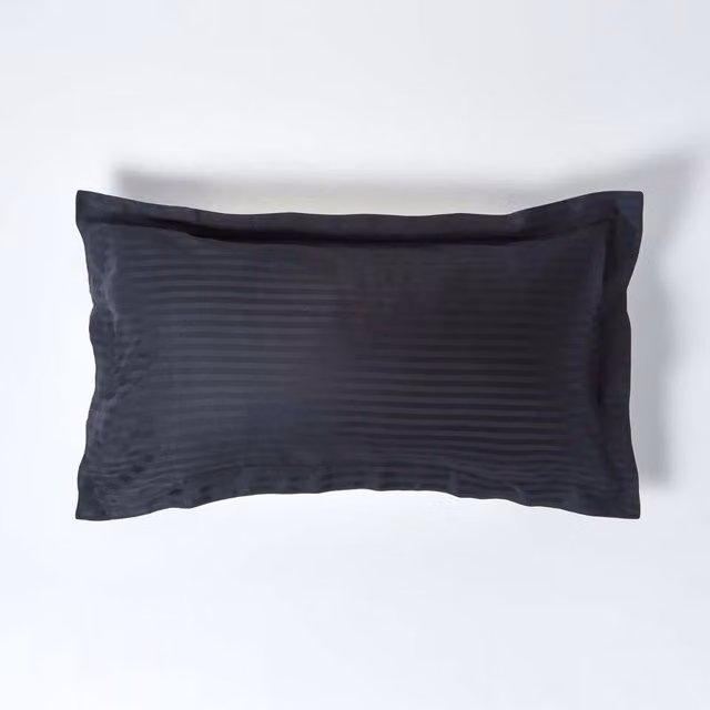 Homescapes Black Egyptian Cotton Oxford King Size Pillowcase with 330 Thread Count Striped Percale Finish – 1