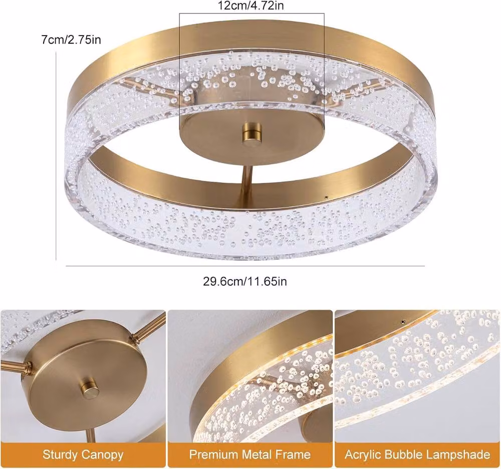 Garwarm Round Dimmable LED Ceiling Light in Gold/Brass, 20W Warm White Flush Mount Kitchen Lighting – 3