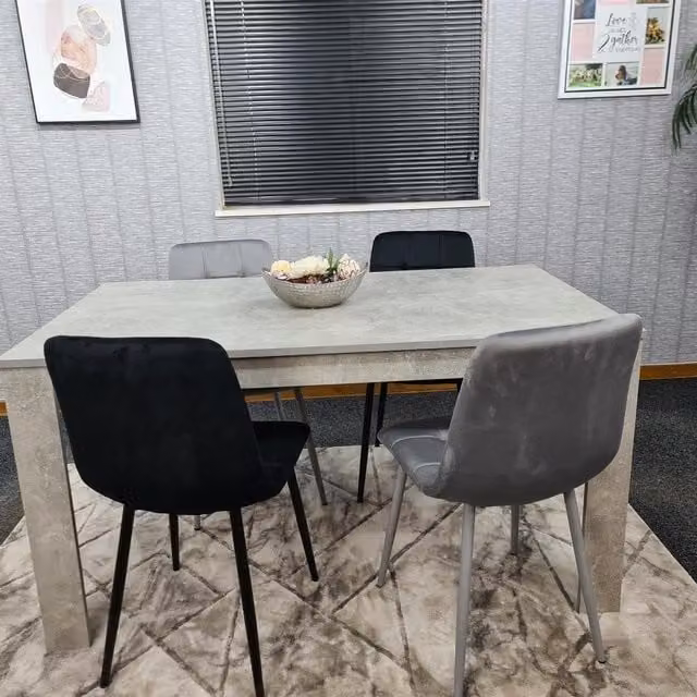 Kosy Koala Wooden Rectangle Dining Table Set with 4 Mixed Velvet Chairs in Brown, Grey and Black