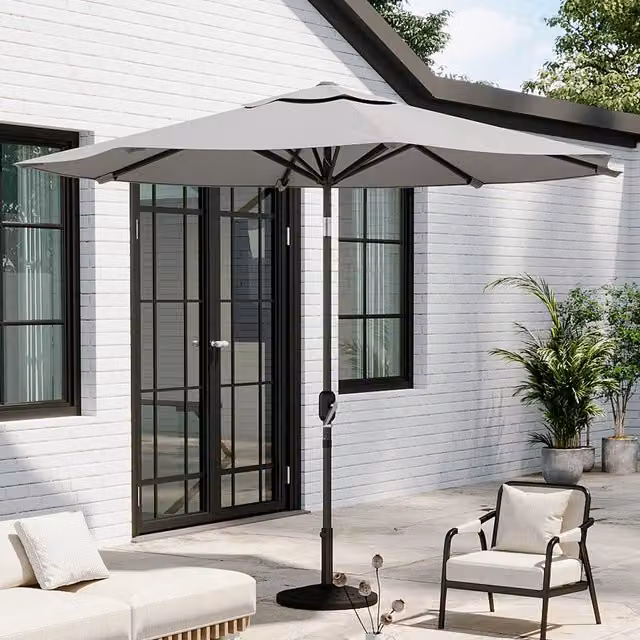 Breeins 3m Traditional Parasol with Composite Resin Base in Light Grey