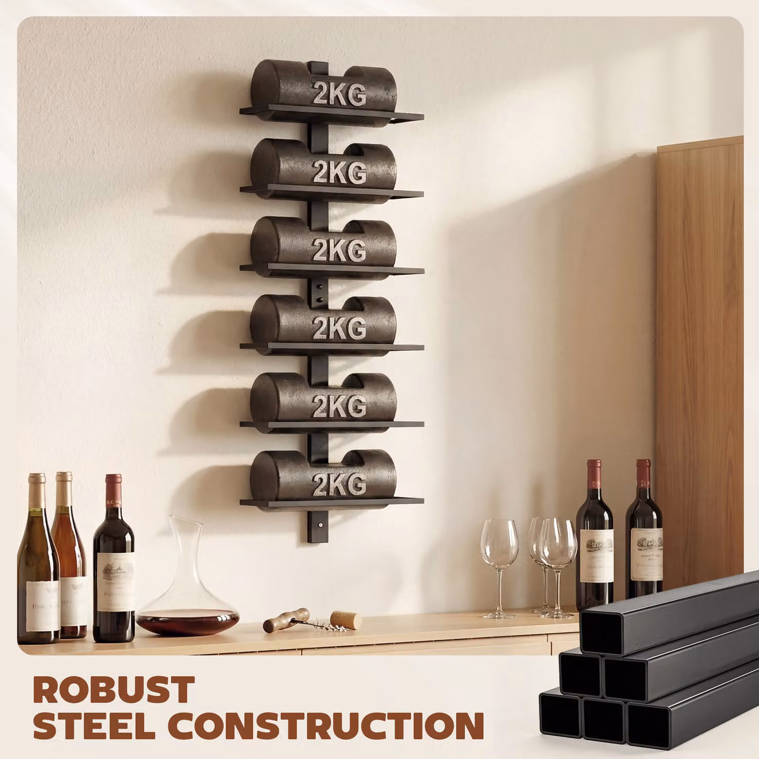 HOMCOM 6 Tier Wall Mounted Metal Wine Rack in Matt Black – 4