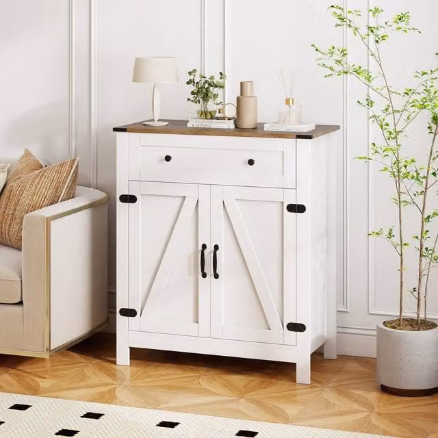 Costway Wooden Sideboard Buffet Cabinet and Kitchen Pantry Storage Cabinet with Drawer in White – 1