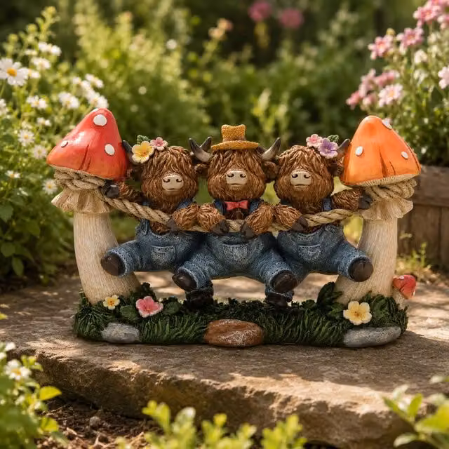 Country Living Highland Cow Trio Multicolour Rustic Tabletop Animal Decor