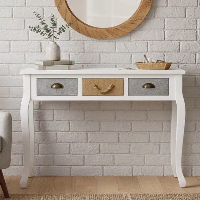 Orsina Aesthetic White Console Table with Drawer