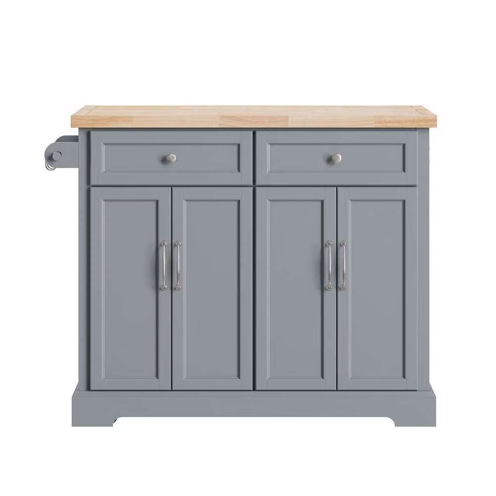SoBuy Modern European-style Mobile Drop-Leaf Kitchen Island in Grey with 2 Drawers and Adjustable Shelf – 2