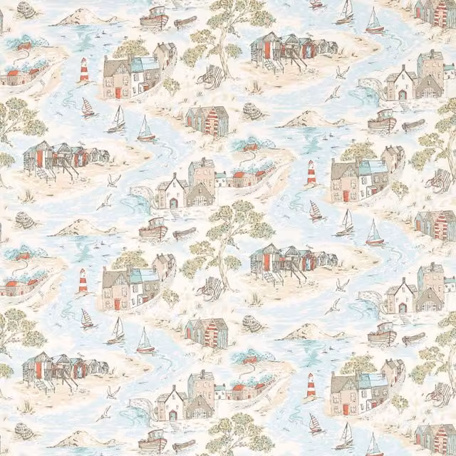 Clarke & Clarke Waterfront Fabric in Blue and Multicolour