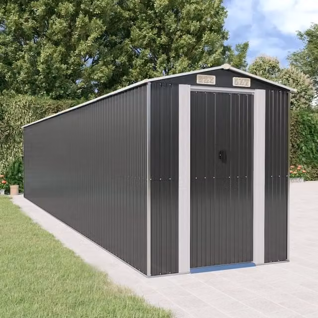 Berkfield Home Anthracite Garden Shed in Galvanised Steel with Sliding Doors, W/D/H: 938 x 192 x 223 cm