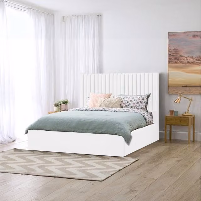 Desire Deco Modern Upholstered Velvet Fabric Storage Bed in White, W/D/H: 120 x 200 cm