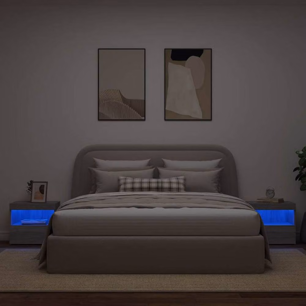 Berkfield Home Set of 2 Grey Sonoma Bedside Cabinets with Integrated LED Lights, W: 50 cm, D: 40 cm, H: 45 cm – 4