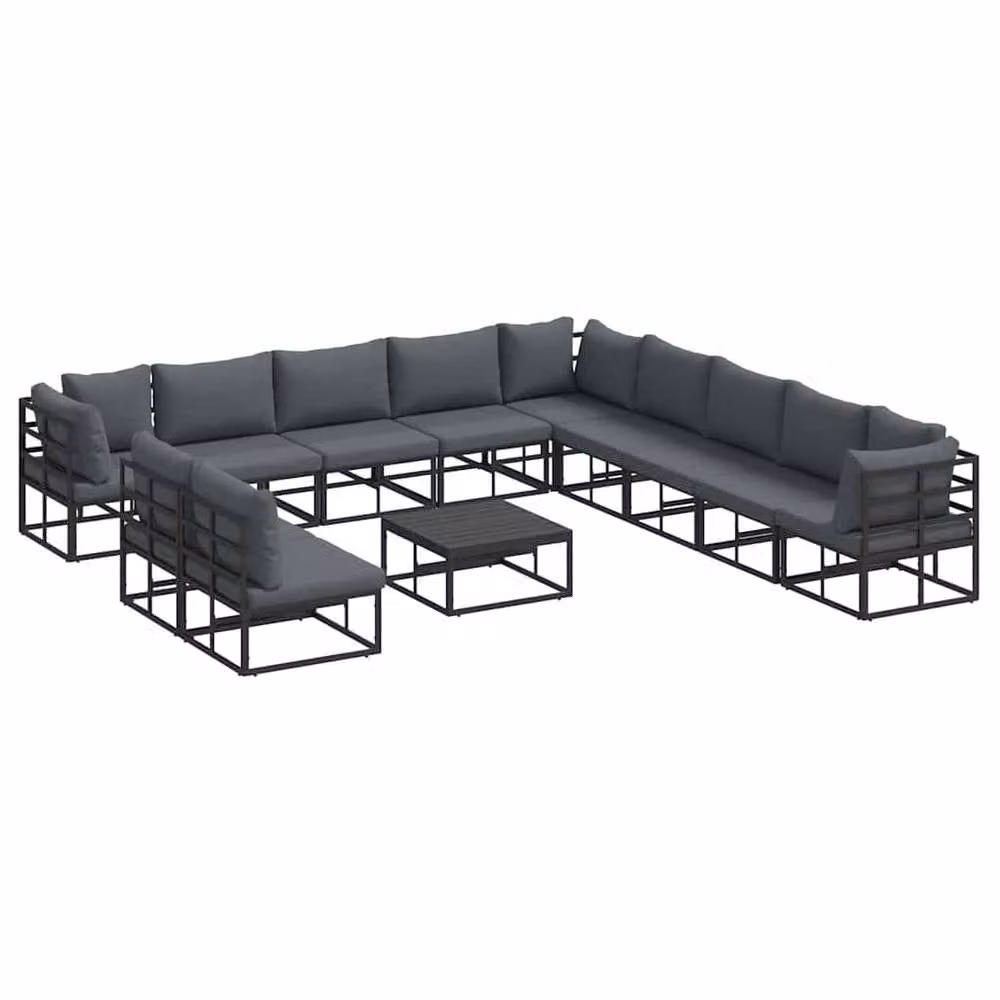 Berkfield Home 12 Piece Modern Garden Sofa Set with Black Powder Coated Aluminium Frame and Upholstered Cushions – 5