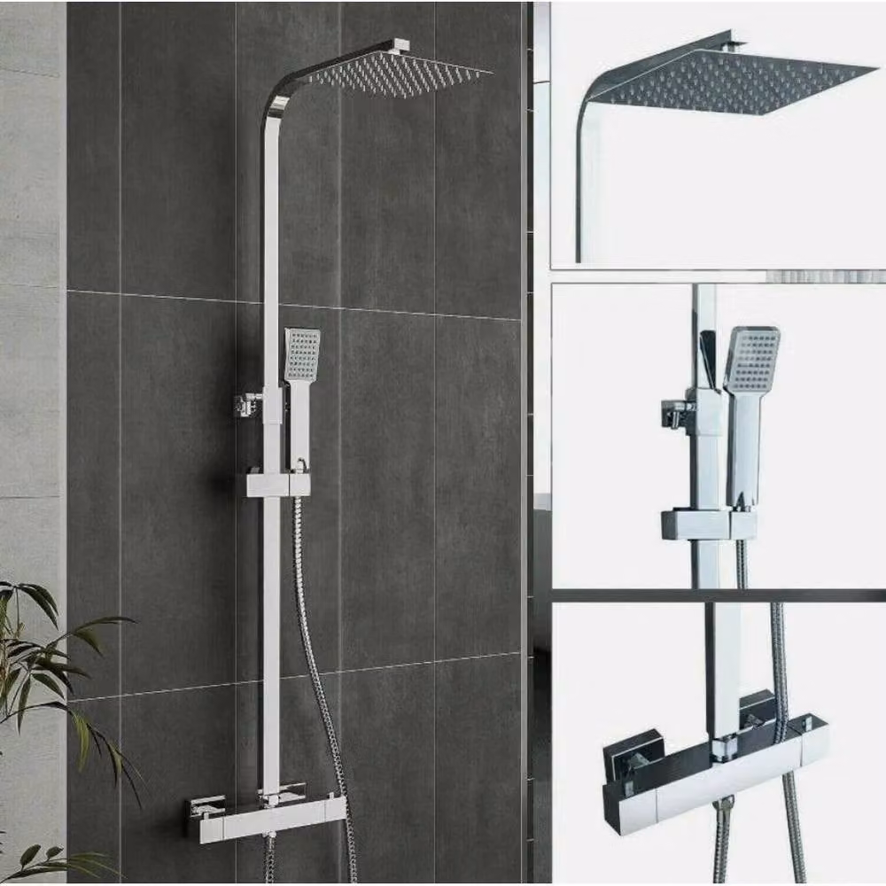 Kelvenix Thermostatic Shower Mixer Set with Rain Overhead Shower and Hand Shower in Chrome Silver – 3