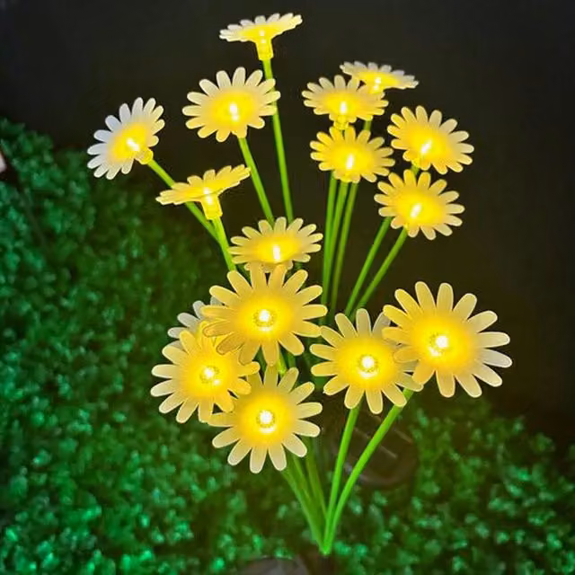 Quipulse Solar Garden Stake Decor Lights with 10 Daisy and Sunflower Heads in Warm White, White, Yellow and Multicolour
