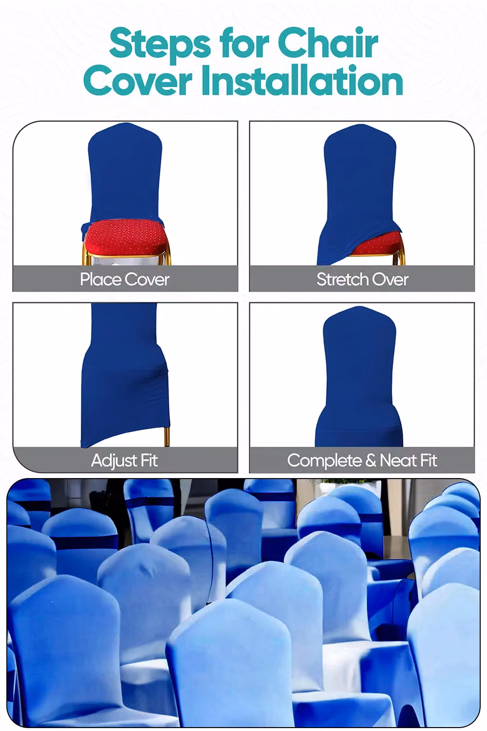 Neel Blue 10-Piece Spandex Arched Front Dining Chair Covers, Stretch Fabric Removable and Washable Slipcovers in Royal Blue – 4