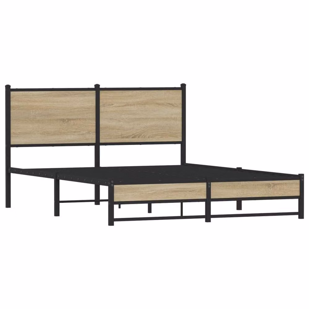 Berkfield Home Metal Bed Frame in Sonoma Oak Brown, W/D/H: 140 x 200 cm – 3