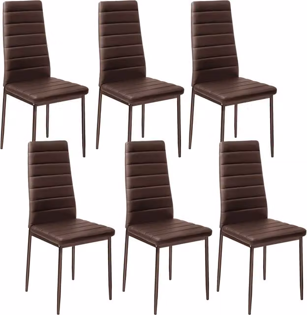 tectake Thomas Set of 6 Dining Chairs in Brown Cappuccino Synthetic Leather