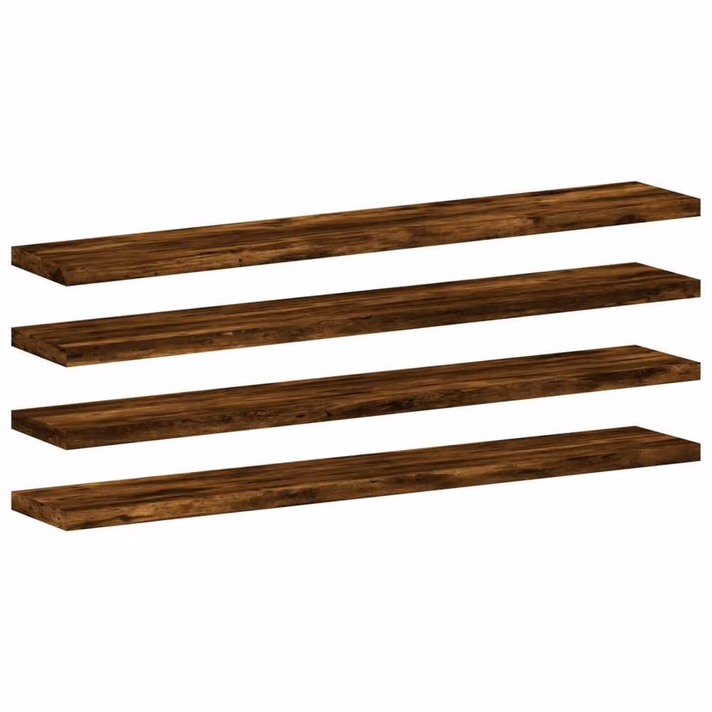 Berkfield Home Set of 4 Smoked Oak Wall Mounted Shelves, Brown Engineered Wood, W: 60 cm, D: 10 cm, H: 1.5 cm – 2