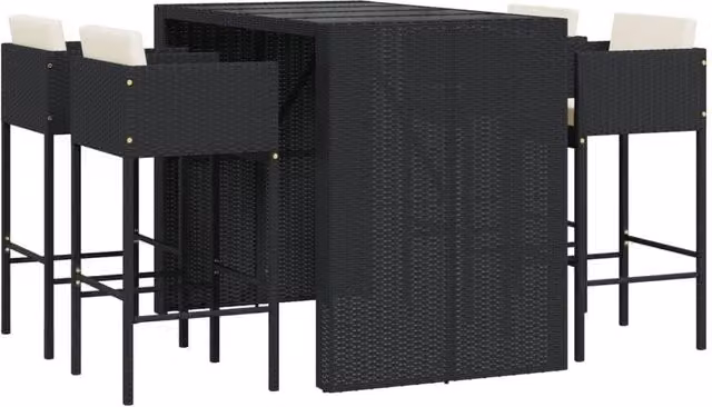 Berkfield Home 5 Piece Black Poly Rattan Garden Bar Set with Cushions