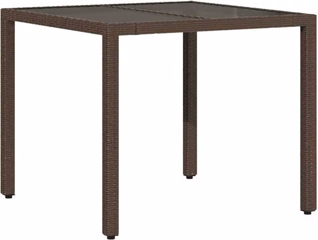 Berkfield Home Brown Poly Rattan Garden Table with Glass Top W/D/H: 90 x 90 x 75 cm – 1