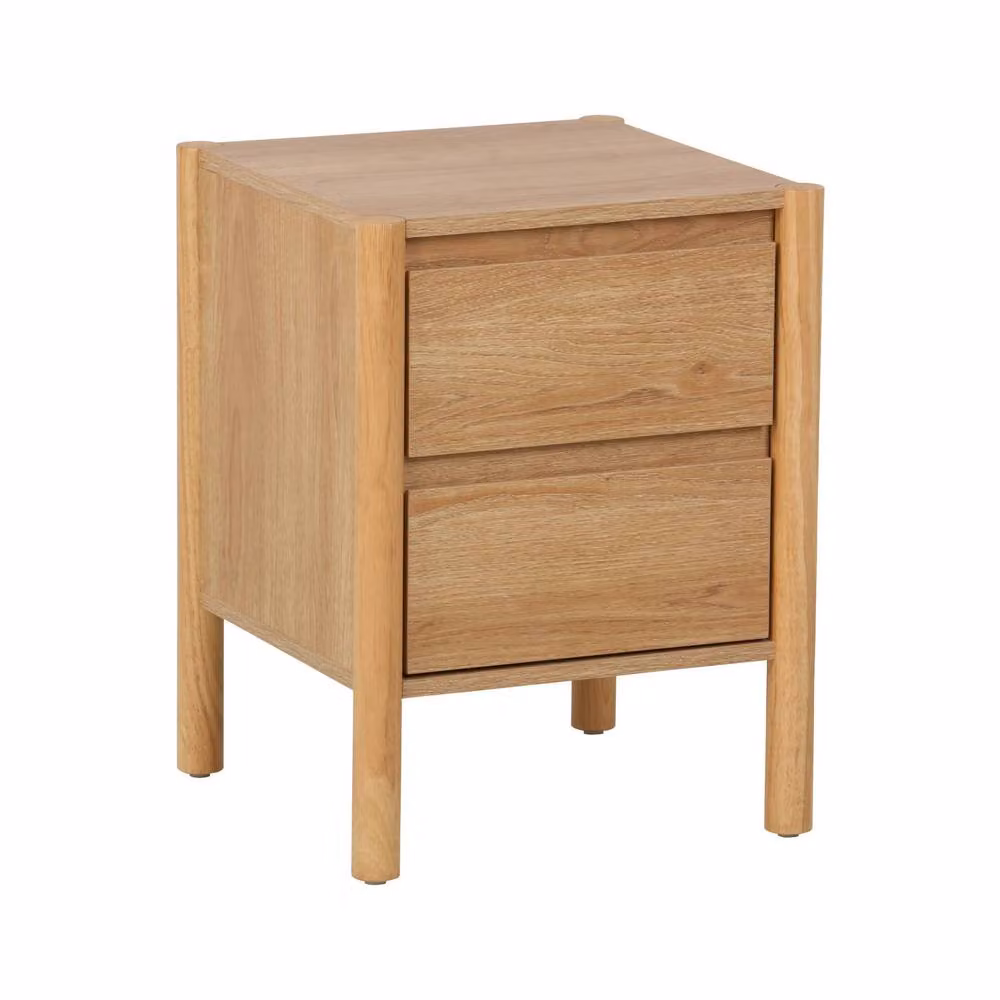 sweeek Modern Brown Wood Bedside Table with 2 Drawers – 2