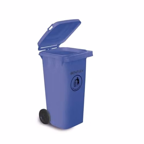 Charles Bentley 120 Litre Blue Plastic Wheelie Bin with Flip Lid, H 95 x W 55 x D 47 cm