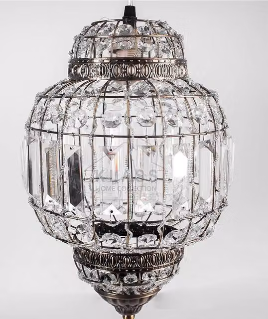 Klass Home Collection Moroccan Style K9 Crystal Lantern Light Shade in Brass and Transparent