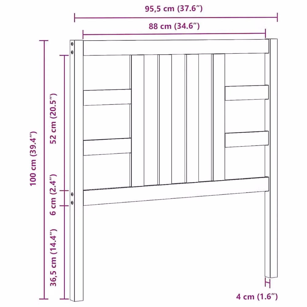 Berkfield Home Beautiful Bed Headboard in Black Solid Pine Wood, W/D/H: 96 x 4 x 100 cm – 5