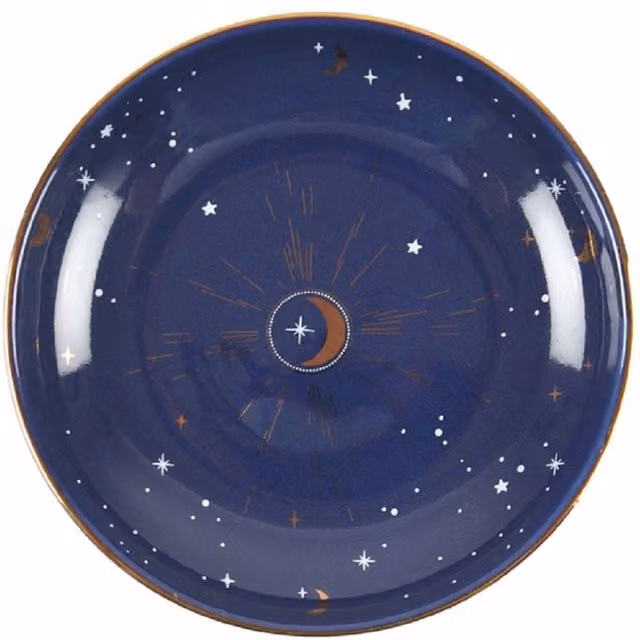 KDMK Blue Organic Ceramic Crescent Moon Trinket Dish Bowl, Diameter: 10.5 cm