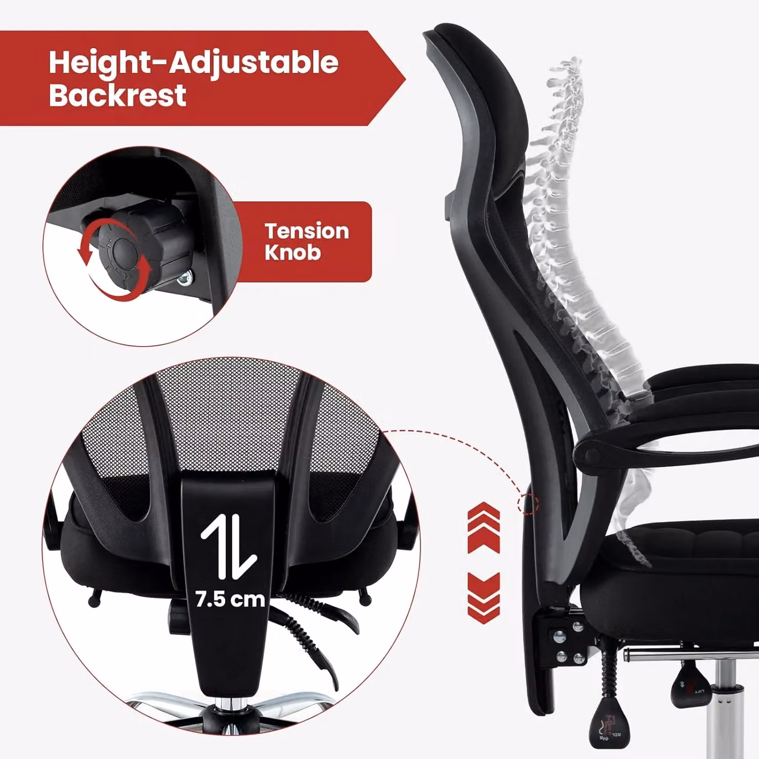Gymax Ergonomic Black Mesh Executive Office Chair with Footrest and Armrests – 6