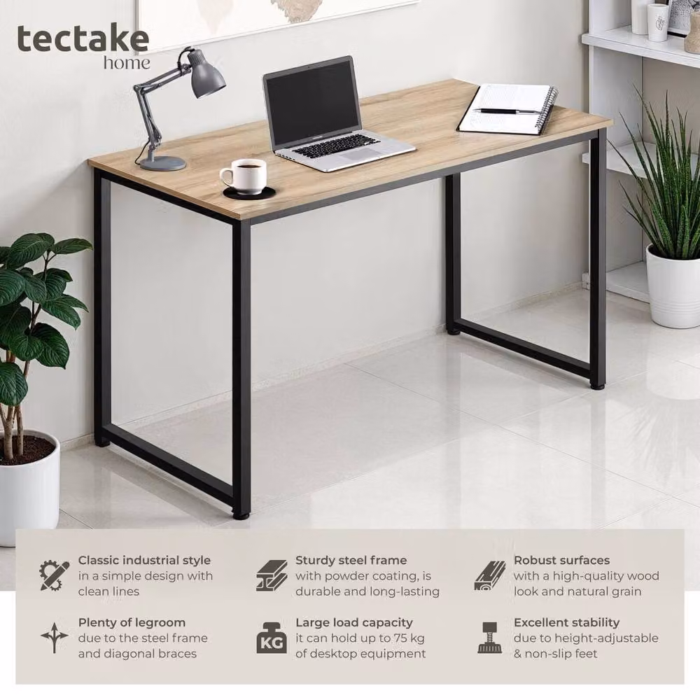 tectake Flint Modern Writing Desk in Oak, W: 140 cm, D: 60 cm – 2