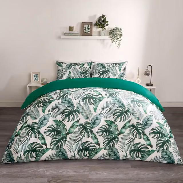 OHS Reversible Floral Green Tropical Duvet Cover Set, W: 137 cm, H: 200 cm