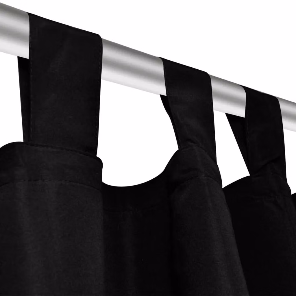 Berkfield Home 2-Piece Black Micro-Satin Curtain Set with Tabs, W: 140 cm, H: 245 cm – 4