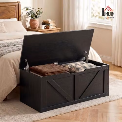 HOMCOM Black Lacquered Storage Trunk Bench W: 100 cm, D: 45 cm, H: 40 cm – 2