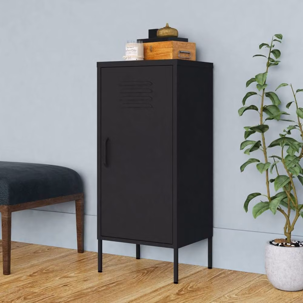 Berkfield Black Metal Freestanding Home Storage Cabinet with Hinged Doors W/D/H: 42.5 x 35.0 x 101.5 cm – 2